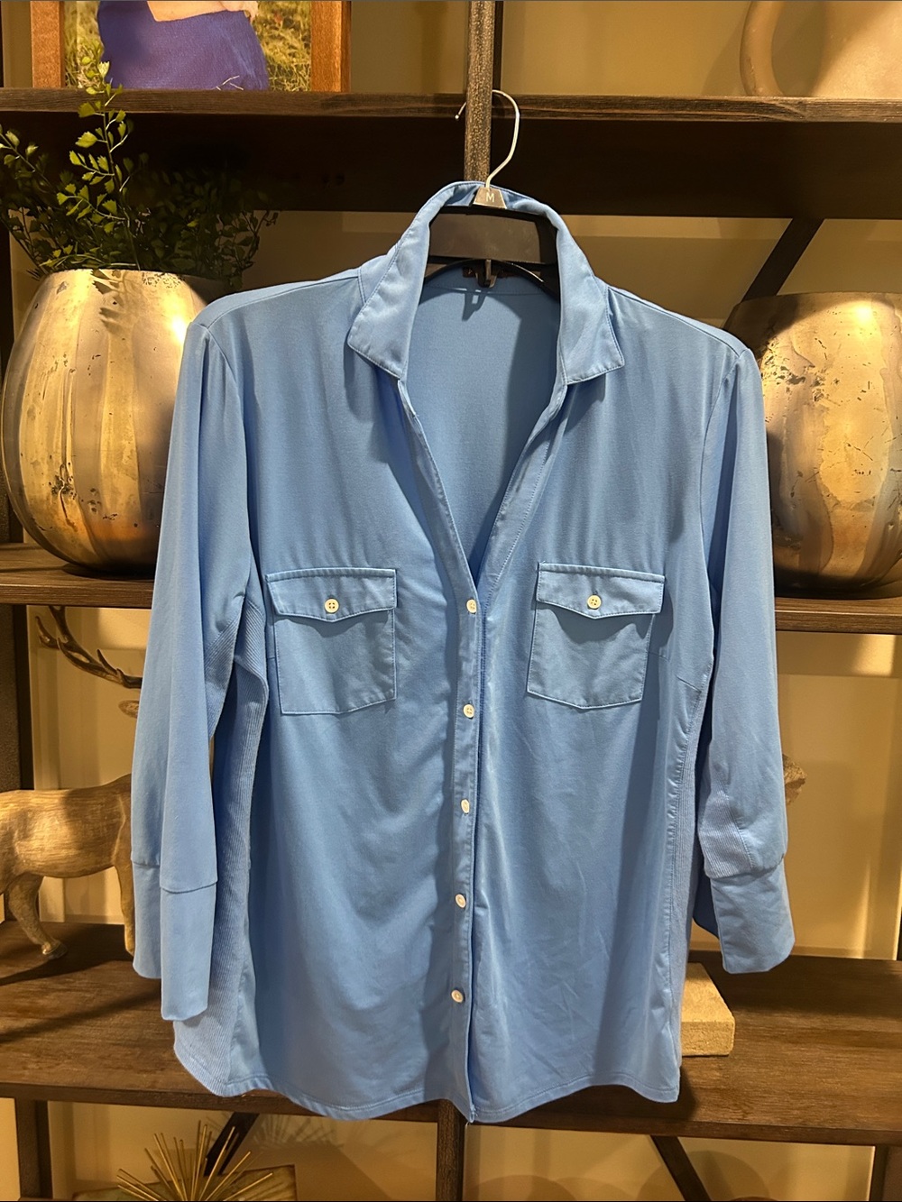 J. McLaughlin xl women’s Light Blue Button-Up soft knit 3/4 sleeve Shirt
